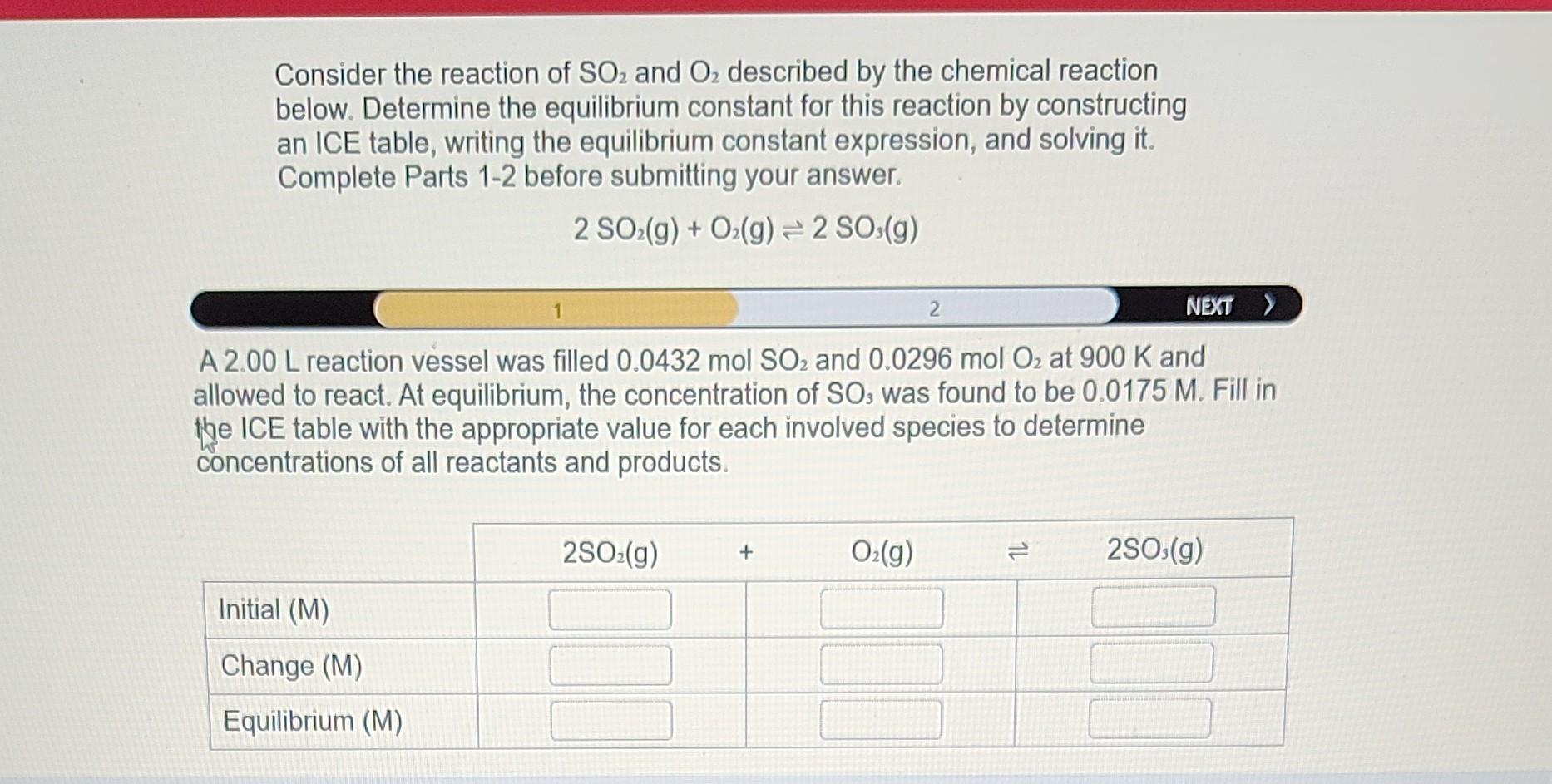Solved Consider the reaction of SO2 and O2 described by the | Chegg.com