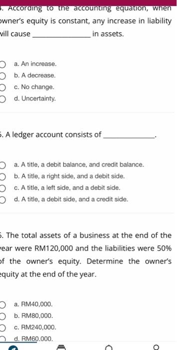 Solved wner's equity is constant, any increase in liability | Chegg.com