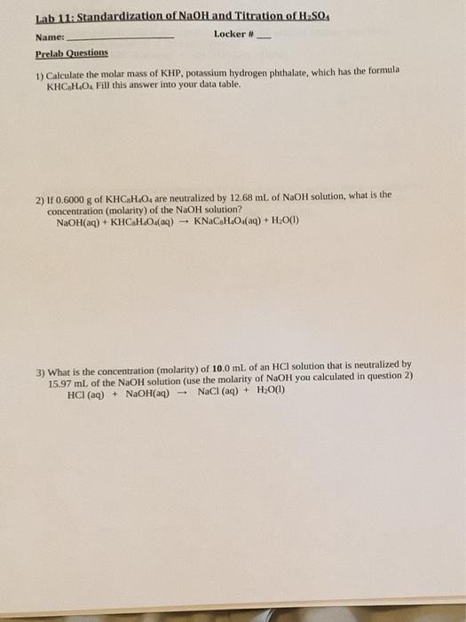 Solved Lab 11: Standardization of NaOH and Titration of | Chegg.com