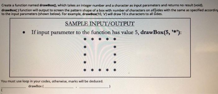 Create a function named drawBox(), which takes an | Chegg.com