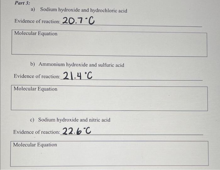 [Solved] Part 3 a) Sodium hydroxide and hydrochloric acid