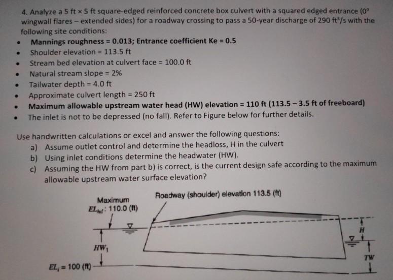 Solved 4. Analyze a 5 ft x 5ft square-edged reinforced | Chegg.com
