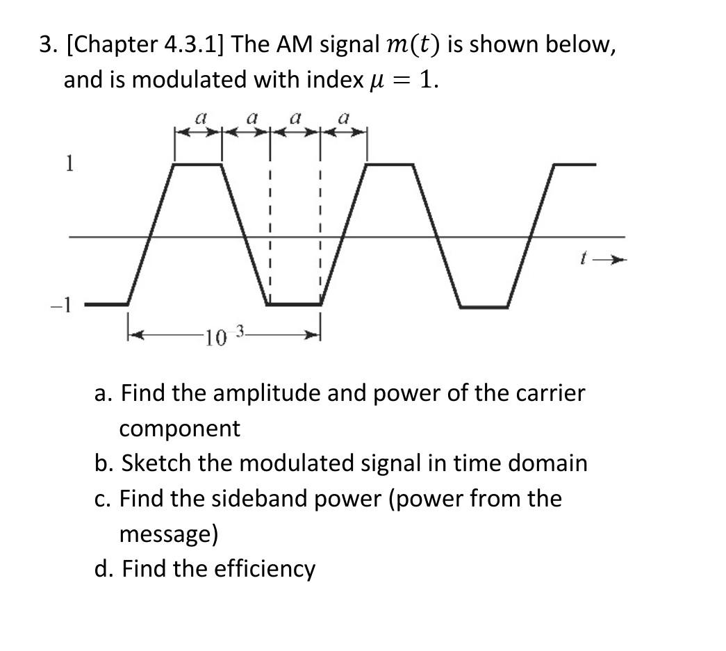Solved 3. [Chapter 4.3.1] The AM signal m(t) is shown below, | Chegg.com