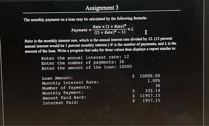 payment calculation assignment quiz