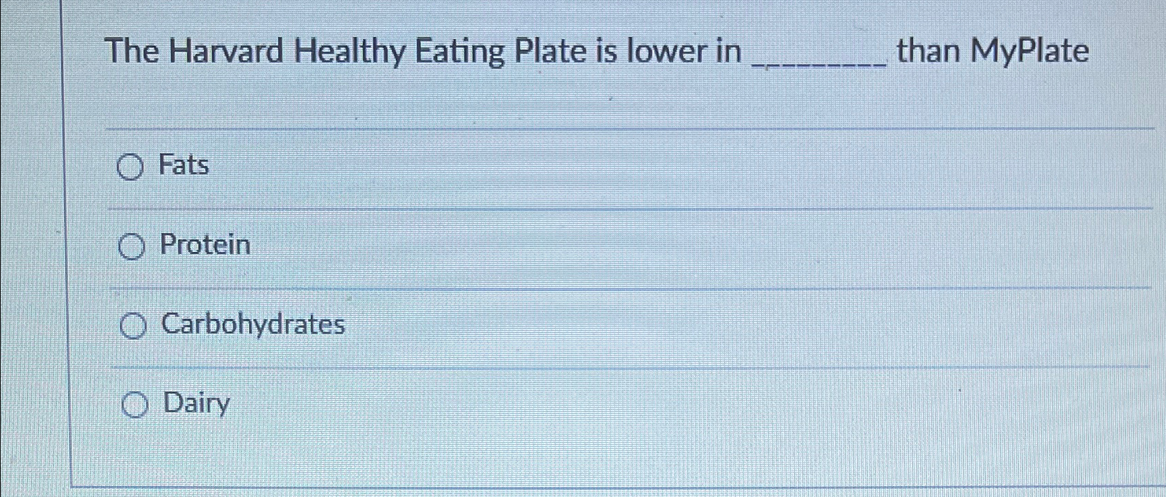 Solved the harvard healthy eating plate is lower in than chegg