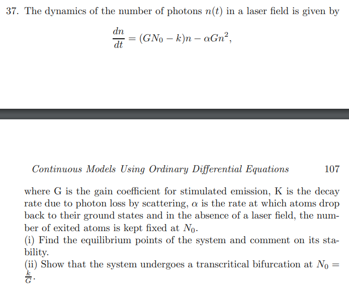 Solved The dynamics of the number of photons n(t) ﻿in a | Chegg.com
