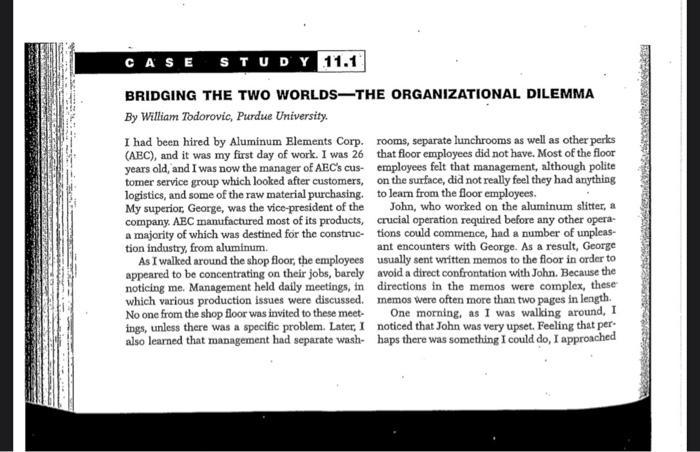 Solved CASE STUDY 11.1 BRIDGING THE TWO WORLDS-THE | Chegg.com