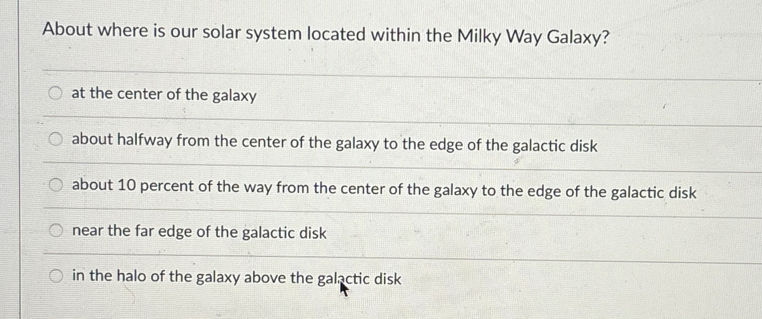 Solved About where is our solar system located within the | Chegg.com