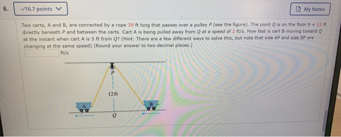Solved -/16.7 points My Notes Two carts, A and B, are | Chegg.com