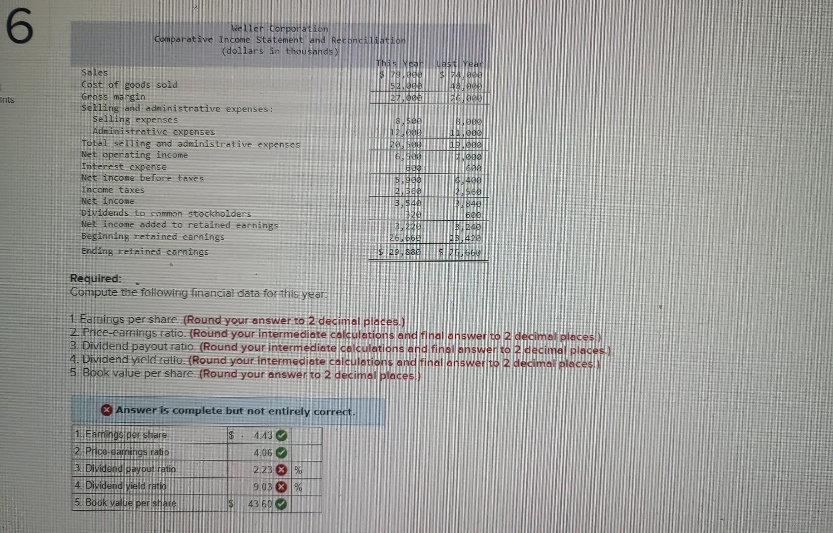 Solved 6 Required: Compute the following financial data for | Chegg.com