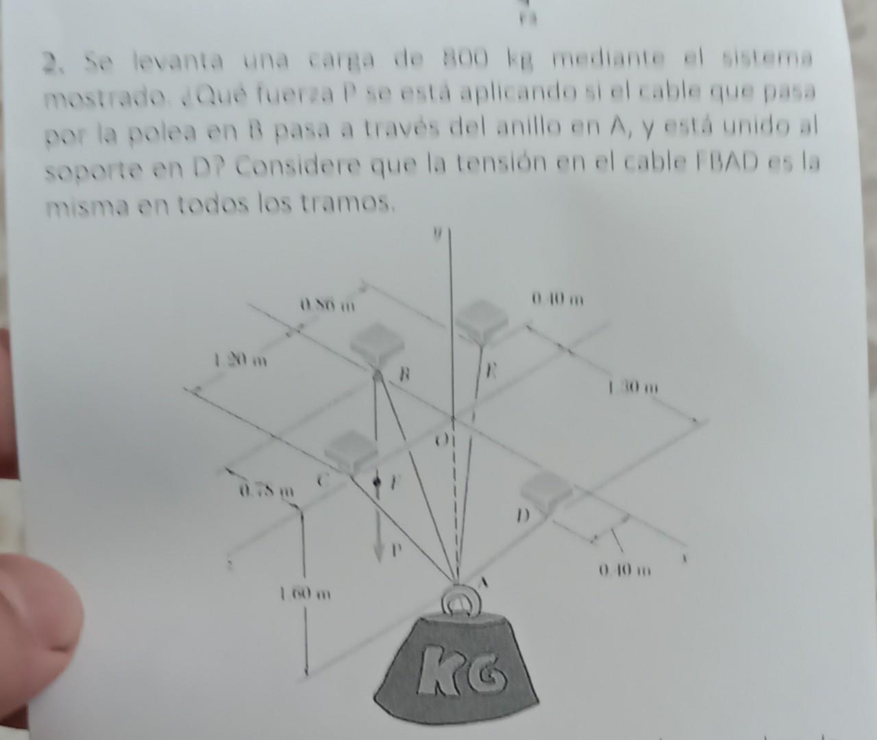 2. se levanta una carga de 800 k mediante el sistema mostrado. Cac lueraa P se esta aplicando st el cable que pasa or la pole