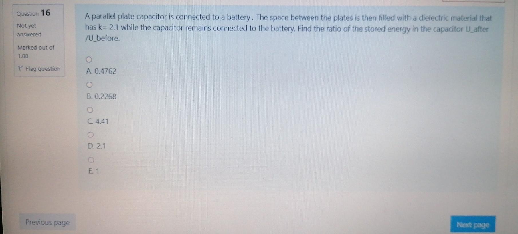 Solved Question 16 Not yet A parallel plate capacitor is | Chegg.com