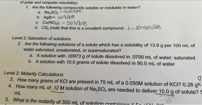 Solved of polar and nonpolar miscibility) 1. Are the | Chegg.com