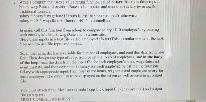 Solved 1. Write a program that uses a value return function | Chegg.com