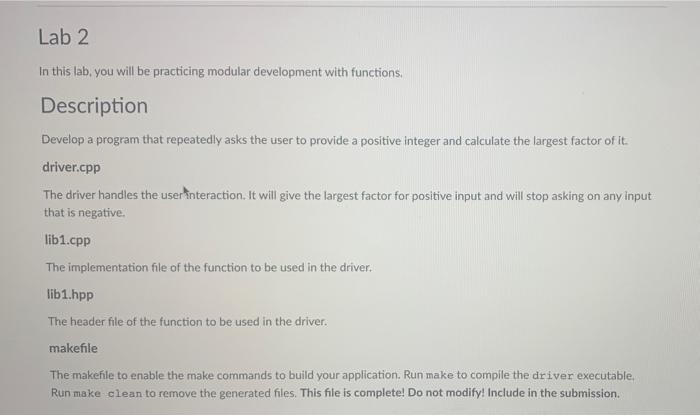 Solved Lab 2 In this lab. you will be practicing modular | Chegg.com