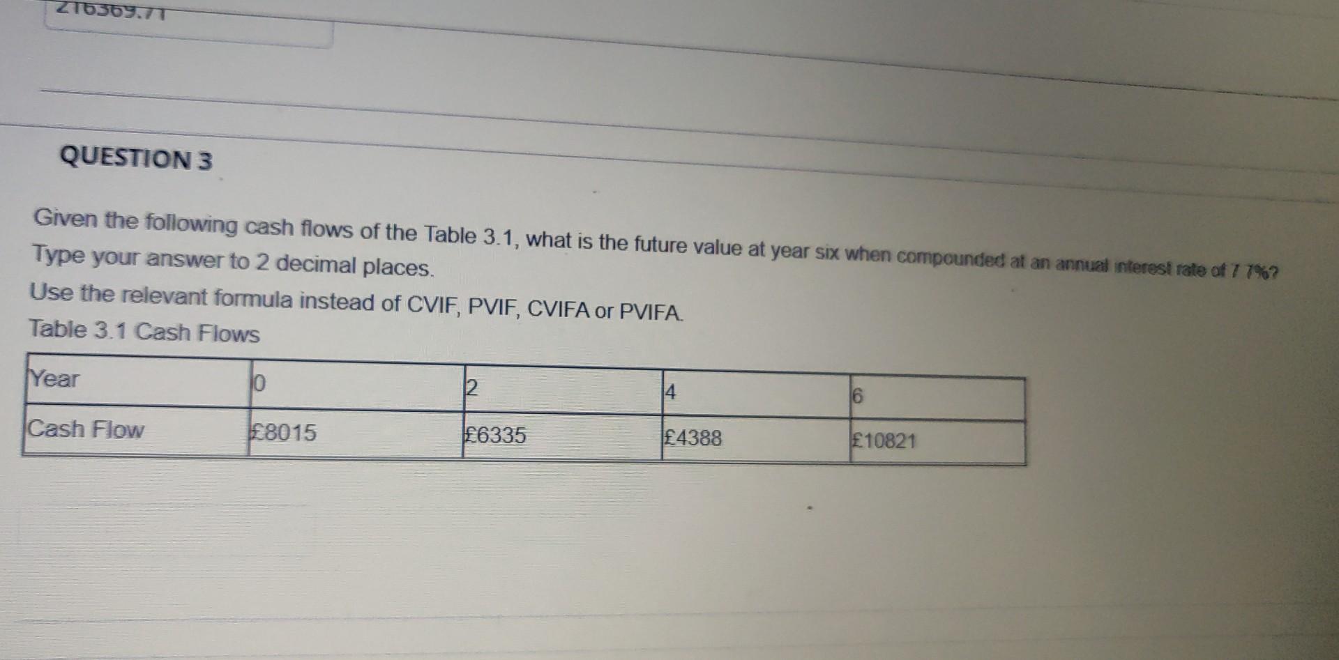 Solved Given the following cash flows of the Table 3.1, what | Chegg.com