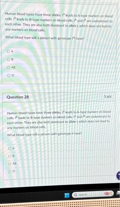 Solved Human Blood Types Have Three Alleles. 1A Leads To | Chegg.com