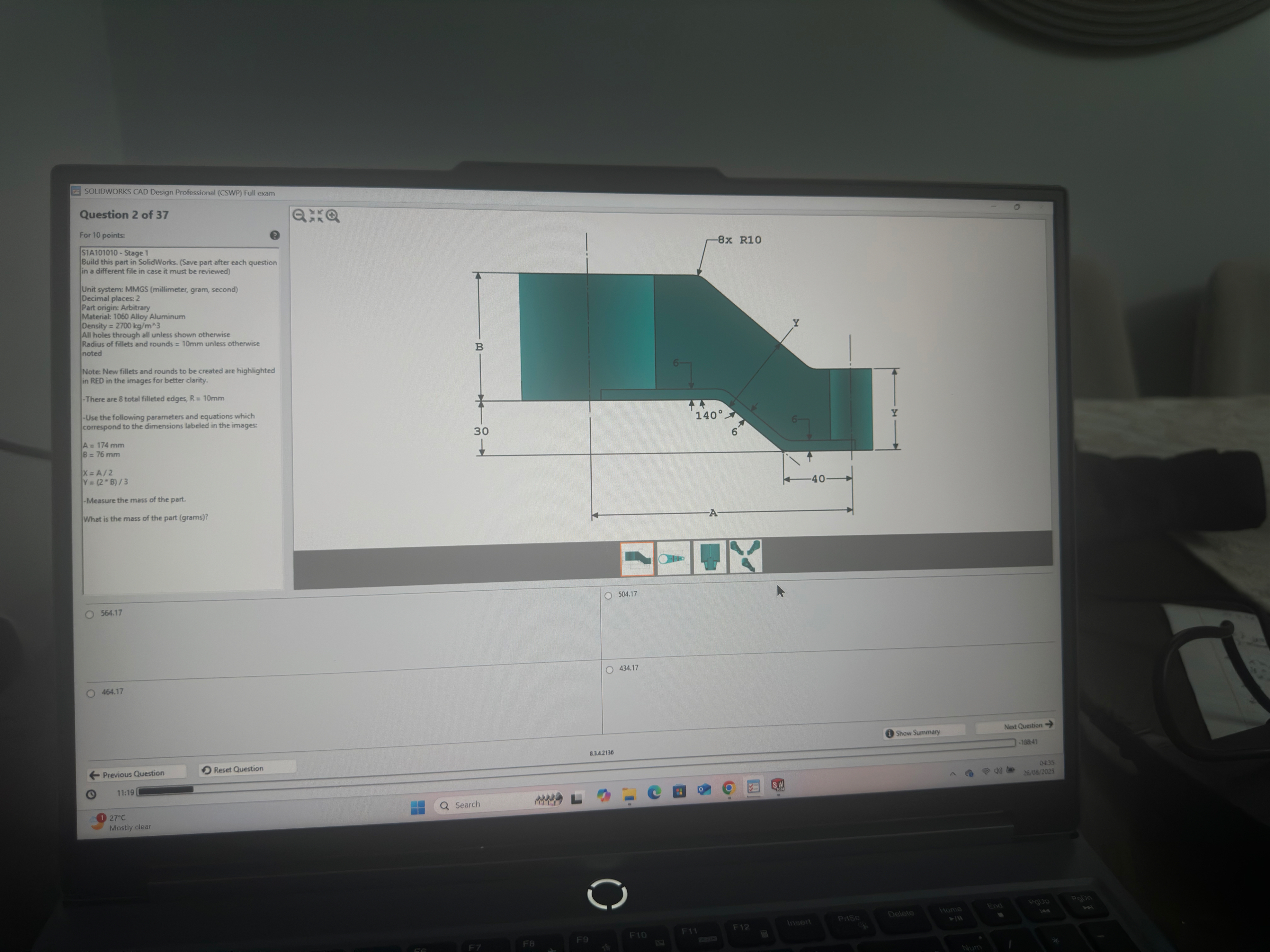 Solved SOLIDWORKS CAD Design Professional (CSWP) ﻿Full | Chegg.com