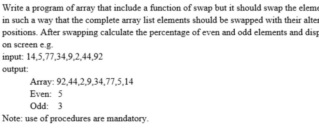 Solved Write a program of array that include a function of | Chegg.com
