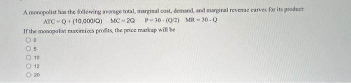 Solved A Monopolist Has The Following Average Total, | Chegg.com