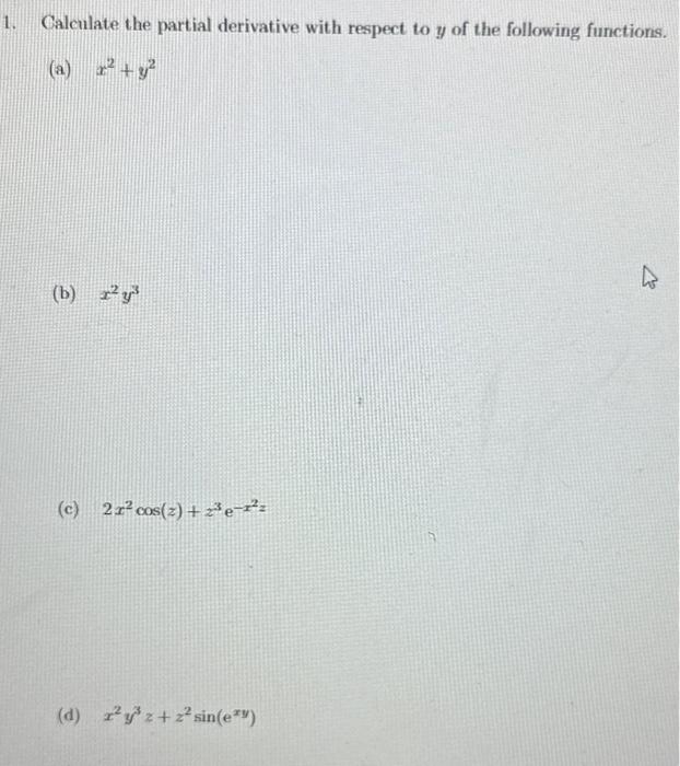 Solved Calculate the partial derivative with respect to y of | Chegg.com