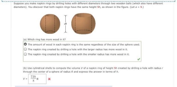 Solved REST Suppose you make napkin rings by drilling holes | Chegg.com