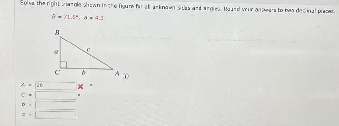Solved Solve the right triangle shown in the figure for all | Chegg.com
