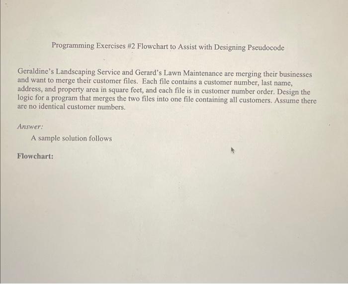 Solved Programming Exercises #2 Flowchart to Assist with | Chegg.com