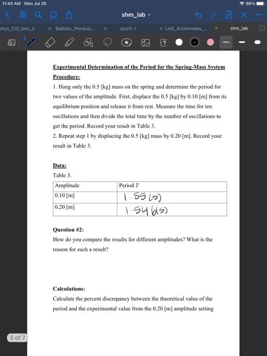 Objective: To study the simple harmonic motion of | Chegg.com