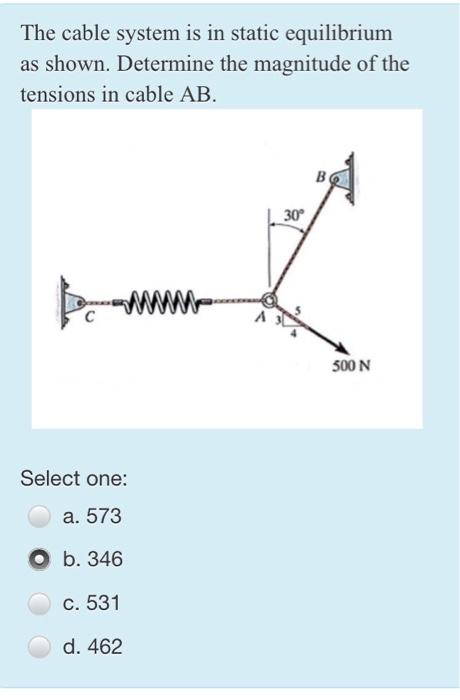 Solved The cable system is in static equilibrium as shown. | Chegg.com
