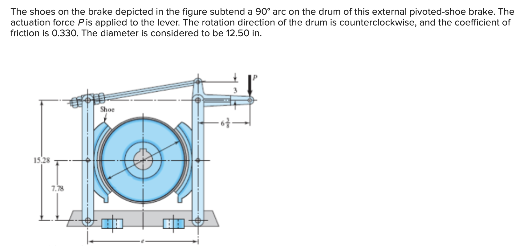 Solved The shoes on ﻿the brake depicted in ﻿the figure | Chegg.com