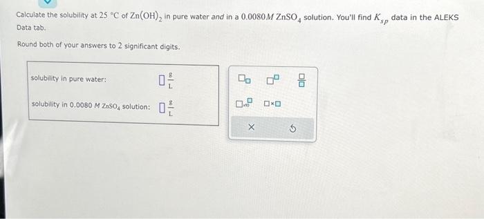 Solved Calculate the solubility at 25∘C of Zn(OH)2 in pure | Chegg.com