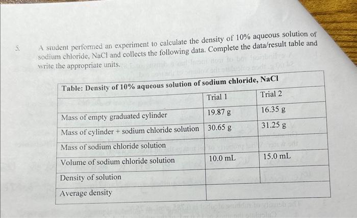 Solved A student performed an experiment to calculate the | Chegg.com