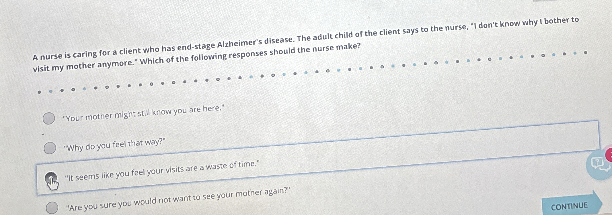 Solved A nurse is caring for a client who has end-stage | Chegg.com