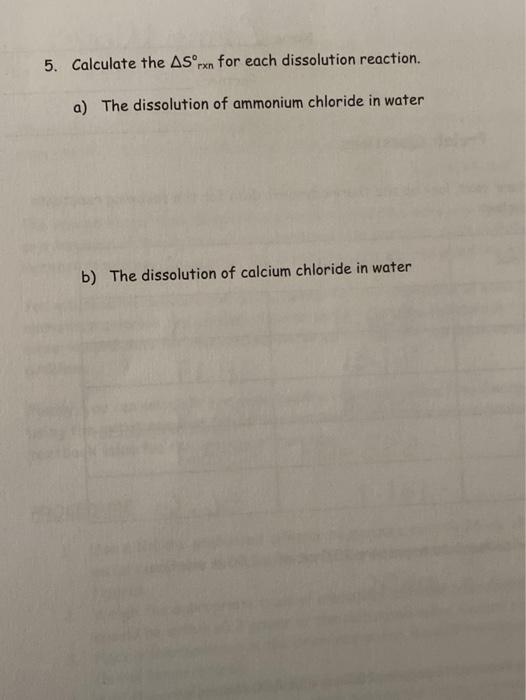 Solved 5. Calculate the AS Orxn for each dissolution | Chegg.com