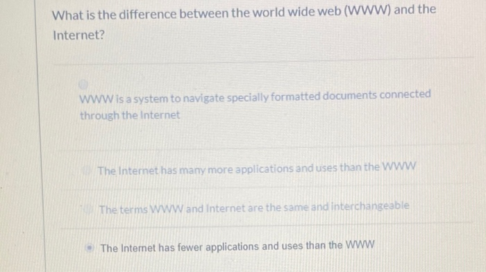 Solved What is the difference between the world wide web | Chegg.com