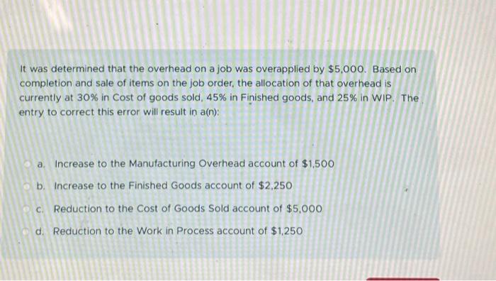 Solved It was determined that the overhead on a job was | Chegg.com