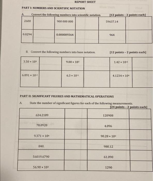 Solved PART I NUMBERS AND SCIENTIFIC NOTATION A 2600 0 0294 Chegg Com   Image