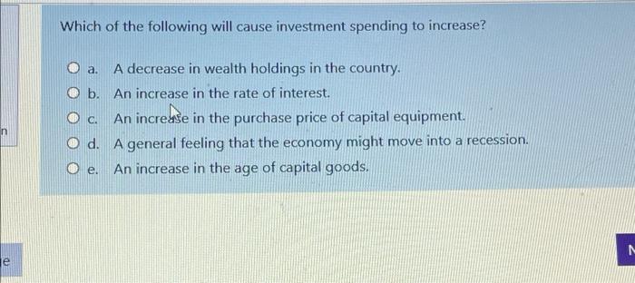 Solved Which of the following will cause investment spending | Chegg.com