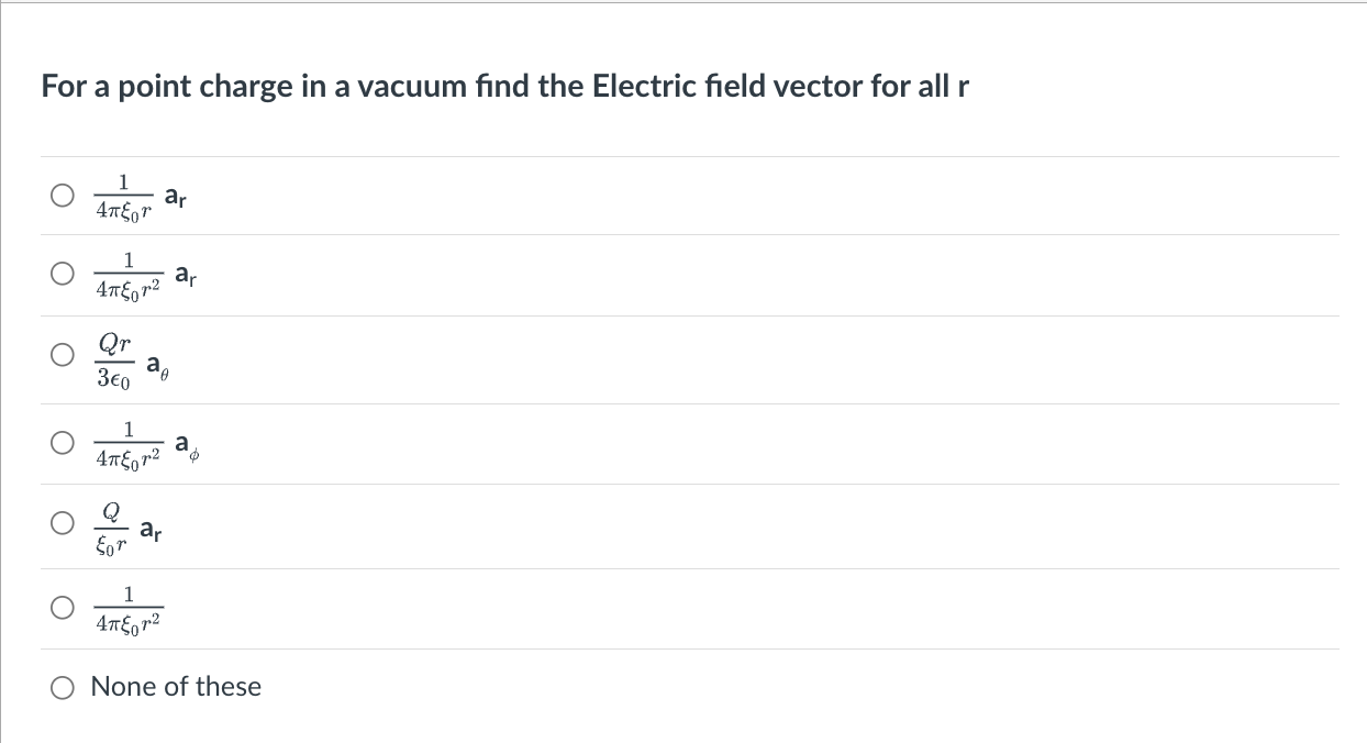 Solved For a point charge in ﻿a vacuum find the Electric | Chegg.com