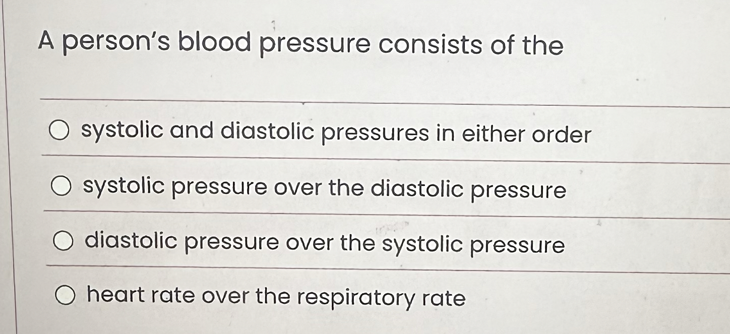 Solved A person's blood pressure consists of thesystolic and | Chegg.com