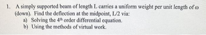 Solved 1. A simply supported beam of length L carries a | Chegg.com