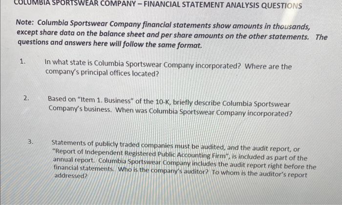 Columbia sportswear shop financial analysis