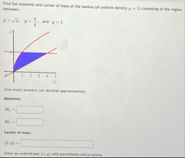 Solved Find the moments and center of mass of the lamina (of | Chegg.com