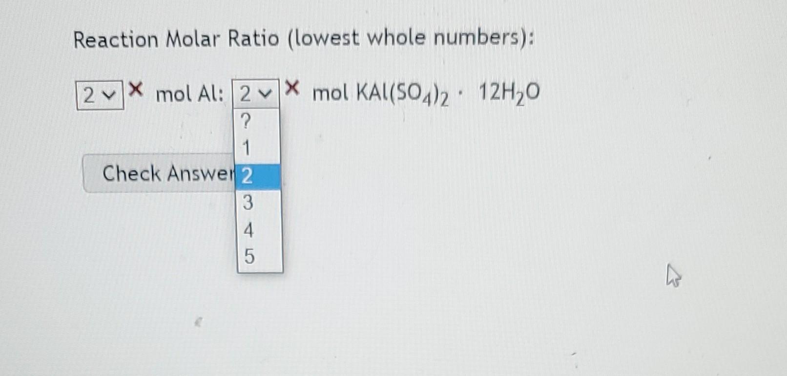 Solved Reaction Molar Ratio Lowest Whole Numbersreaction 8603