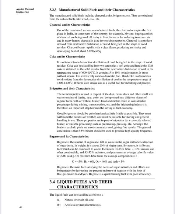 Applied Thermal
Engineering
3.3.3 Manufactured Solid Fuels and their Characteristics
The manufactured solid fuels include, ch