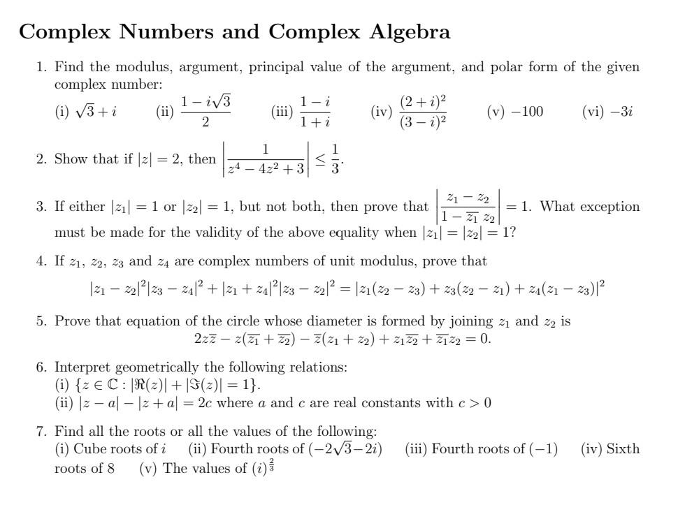 Solved (−23−2i)1. Find the modulus, argument, principal | Chegg.com
