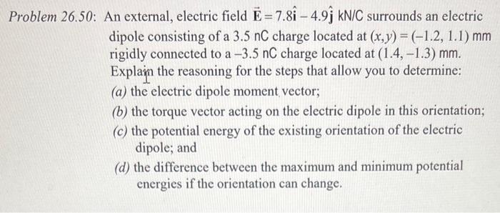 Solved Problem 26.50: An external, electric field | Chegg.com