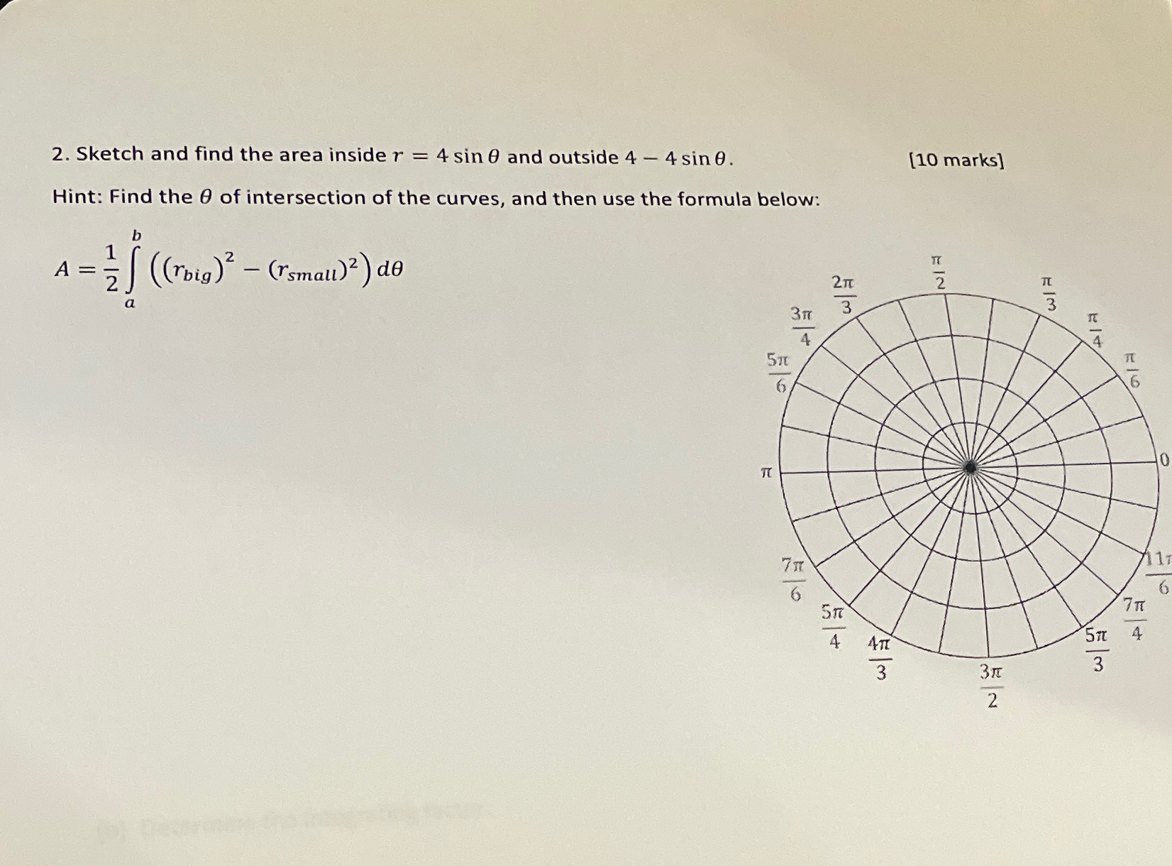 Solved Sketch and find the area inside r=4sinθ ﻿and outside | Chegg.com