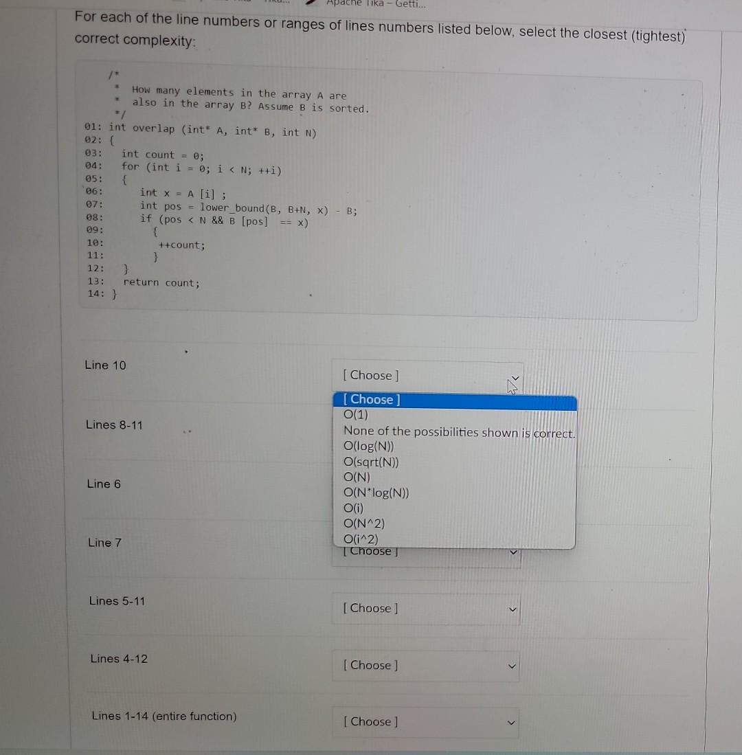Solved For each of the line numbers or ranges of lines | Chegg.com